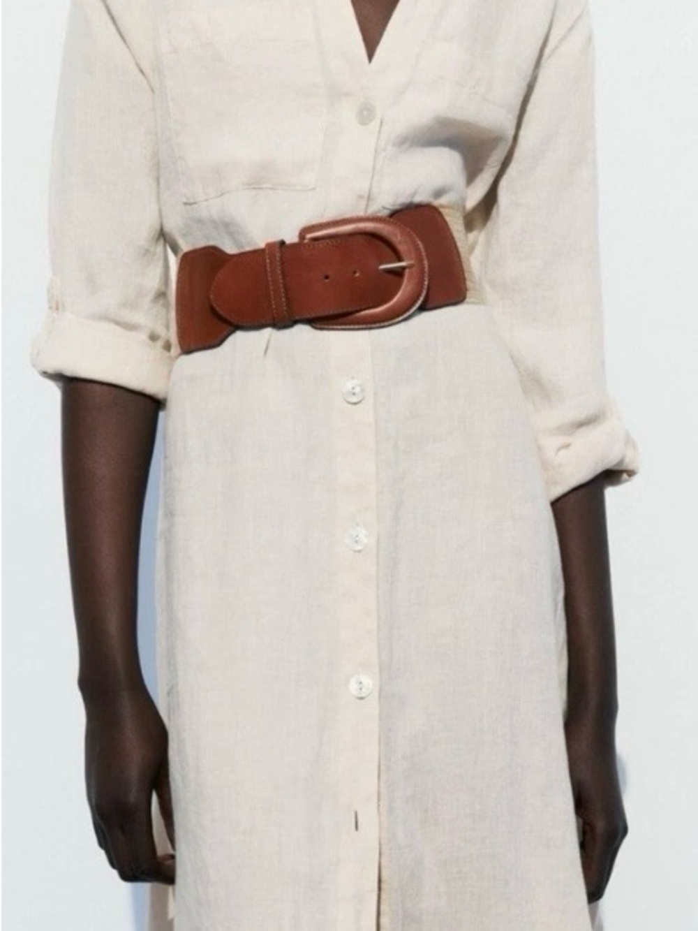 Zara Statement Belt Raffia Brown Leather Women’s Size 90 (US 34) NWT